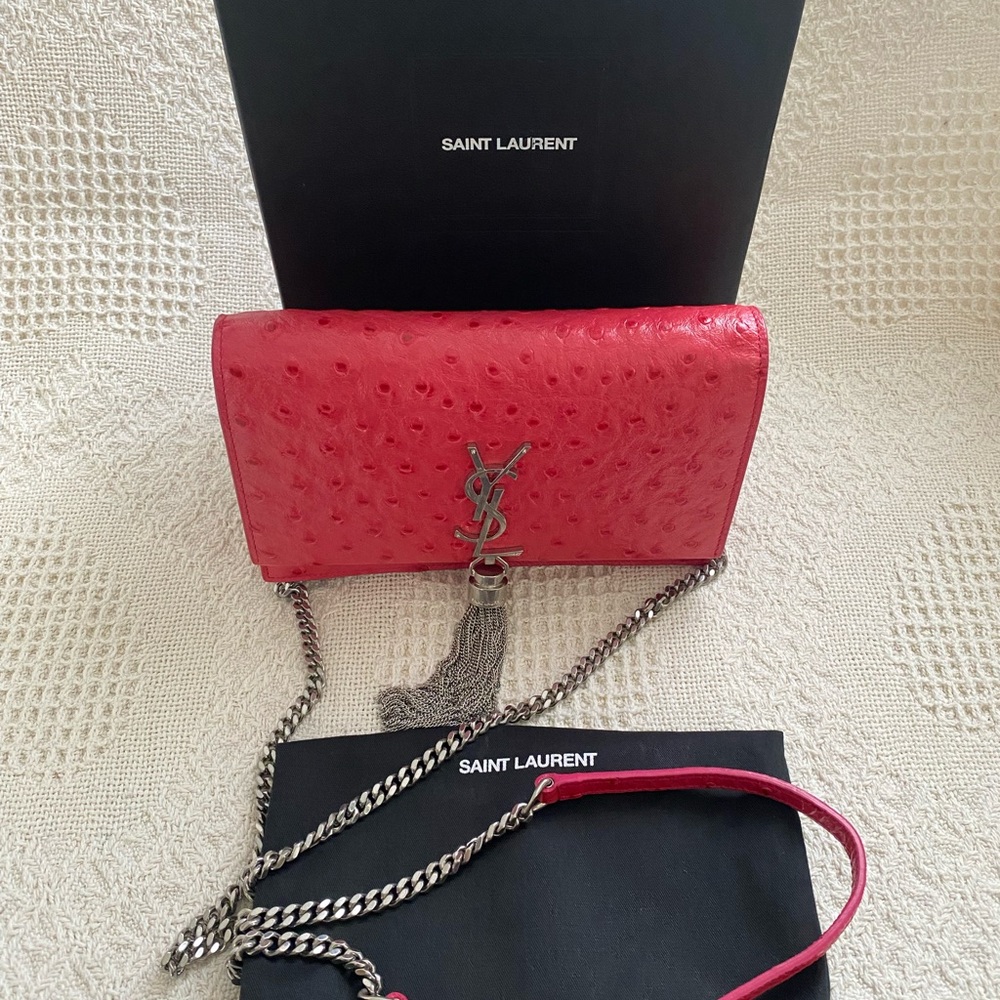 ✅💯Authentic Saint Laurent Pink Ostrich Leather Crossbody Bag